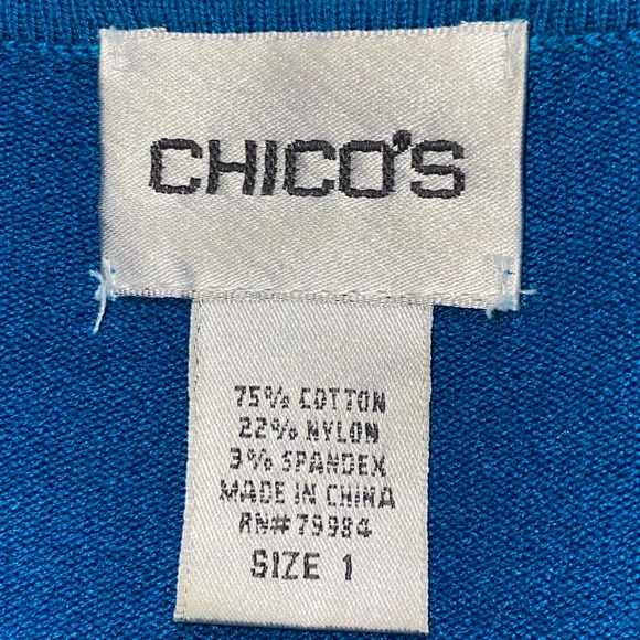 Chico’s, V-neck Turquoise, Long Sleeve Sweater with Pockets and Tie Hem 1/Med. - Picture 5 of 8